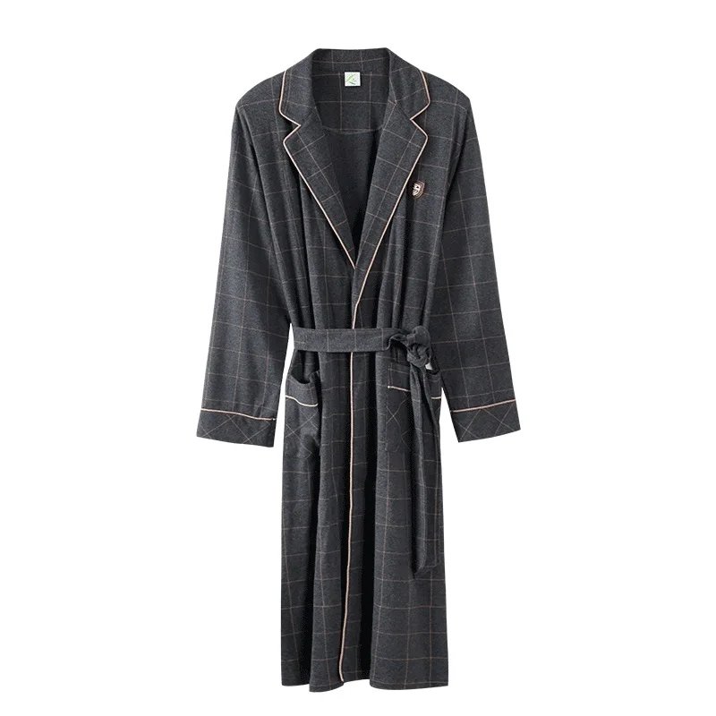 2023 Spring Autumn Bathrobe Men 100% Cotton sleep top Kimono Robes For Male Plaid Robes Long Bath Robe Bride Robe Dressing Gown