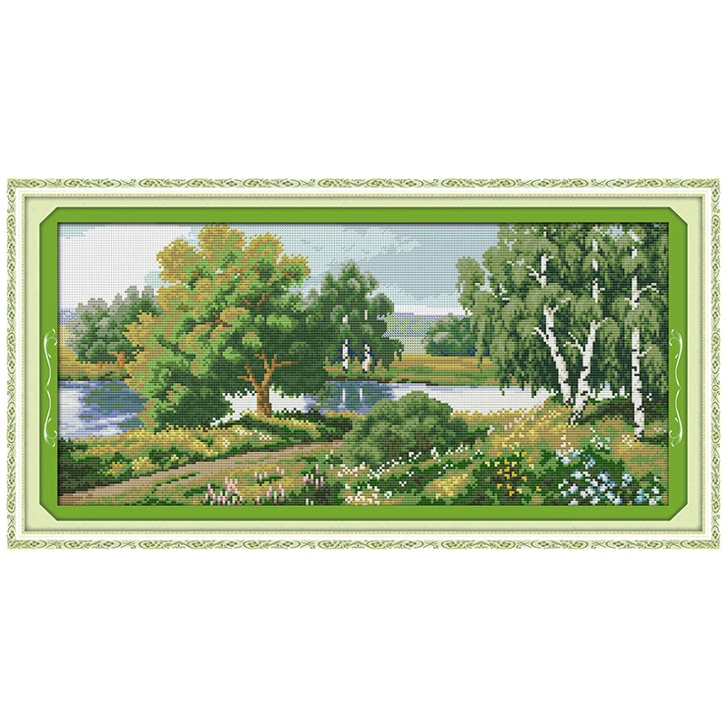 The Trees Along the River Patterns Counted Cross Stitch Set 11CT 14CT 16CT Stamped DMC Cross-stitch Kit Embroidery Needlework