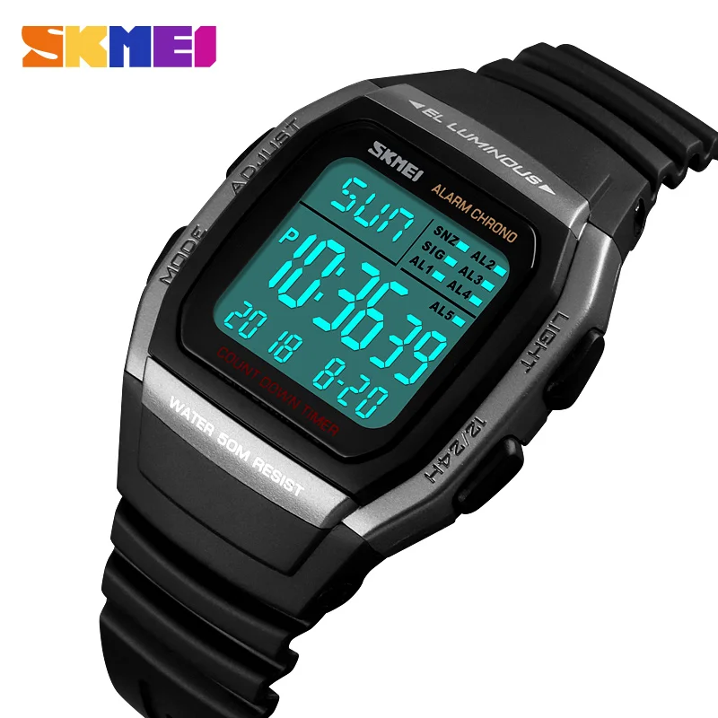 SKMEI Digital Dual Time Sport Mens Watches Chrono Countdown Men Wristwatch Casual Outdoor Male Clock Luminous montre homme 1278