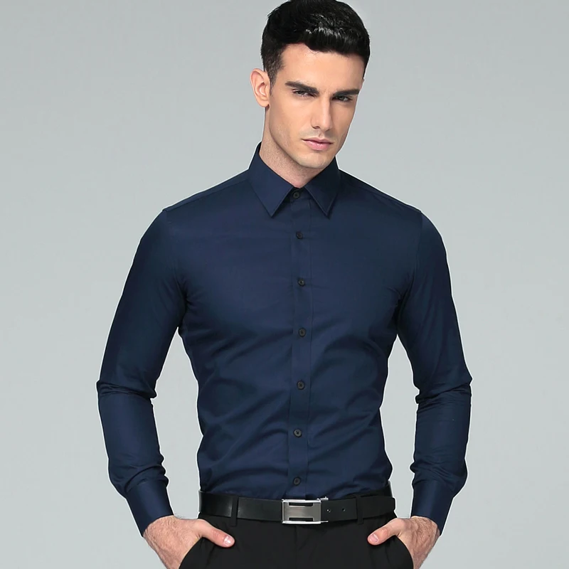 2024 New Men's Dress Shirts French Cufflink High Quality Cotton Blend Long Sleeve Solid Color Men Regular Fit Business Shirt