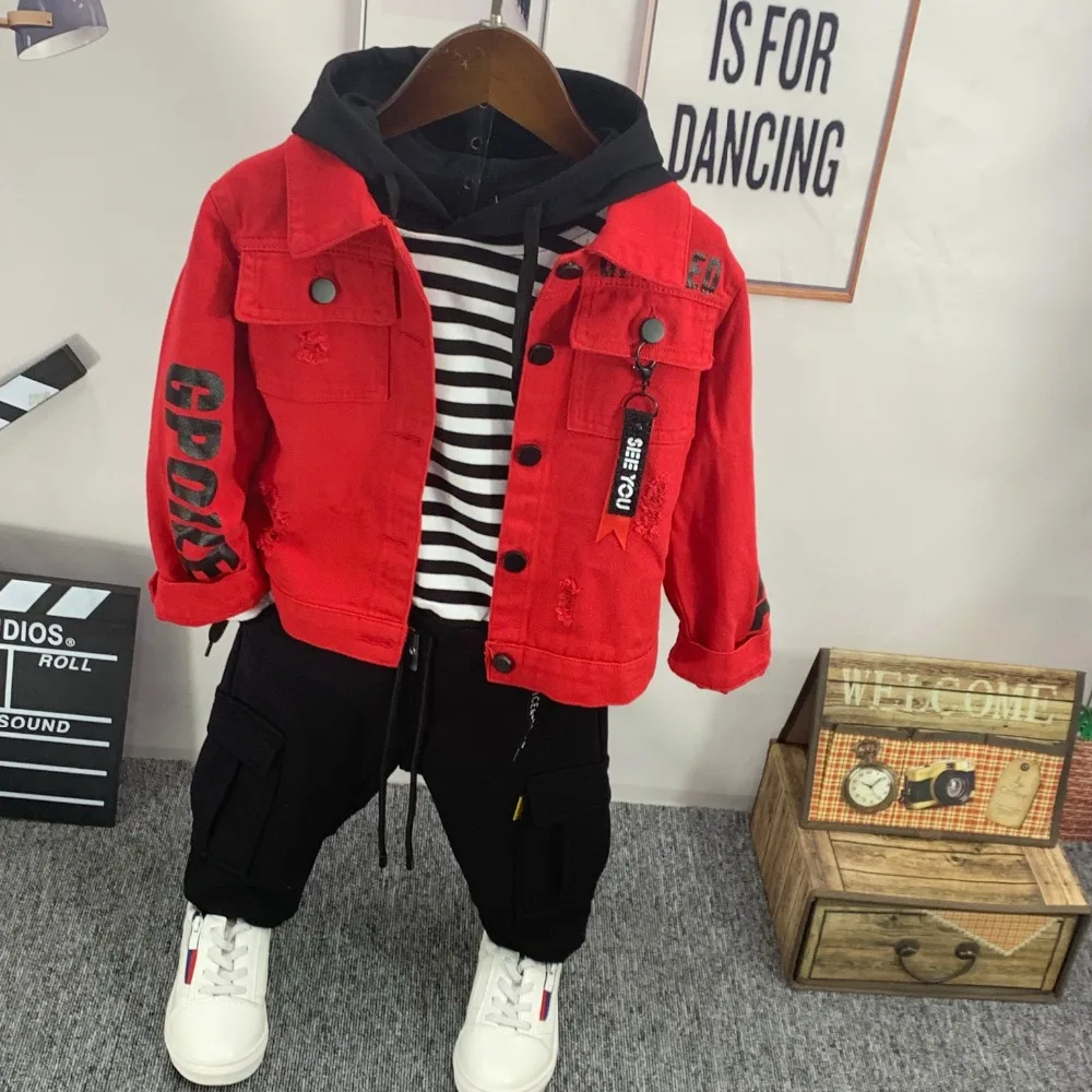 Spring Autumn Baby Boy Toddler Clothes Set Denim Jacket + Hoodie + Pants 3pcs Cotton Boys Outfits 2-7Yrs Baby Clothing Set