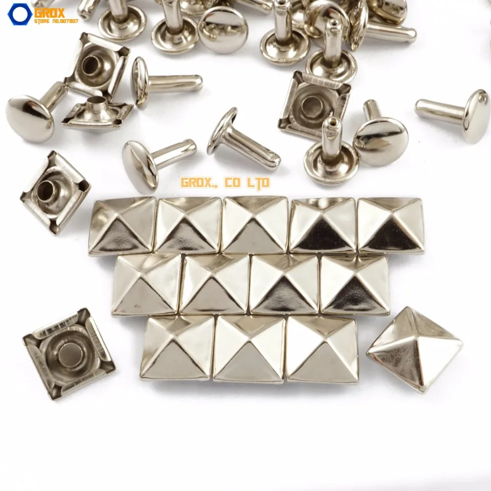 300 set 10mm Silver Pyramid Double Cap Rapid Rivet Punk Rock Leathercraft Rivet