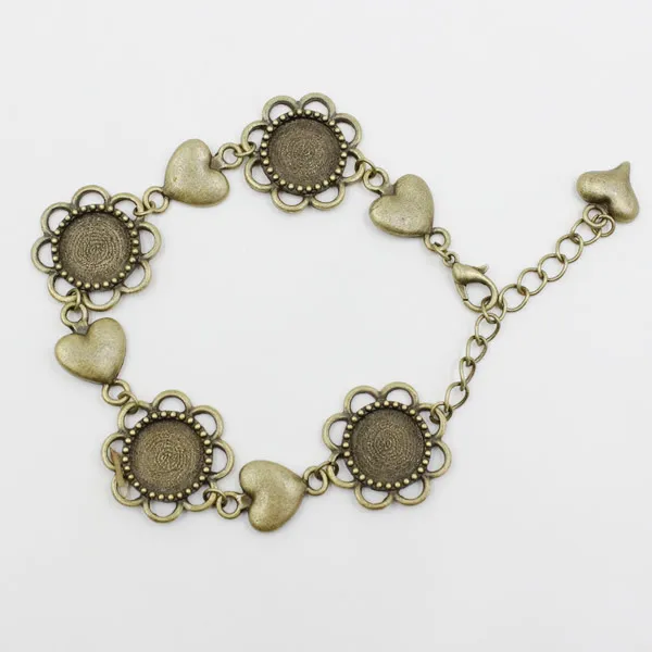 Fit 12mm Vintage Zinc Alloy Round Blank Setting Bezel Base Cabochon Bracelet Round Base For DIY Bangle 2pcs/lot  K1987
