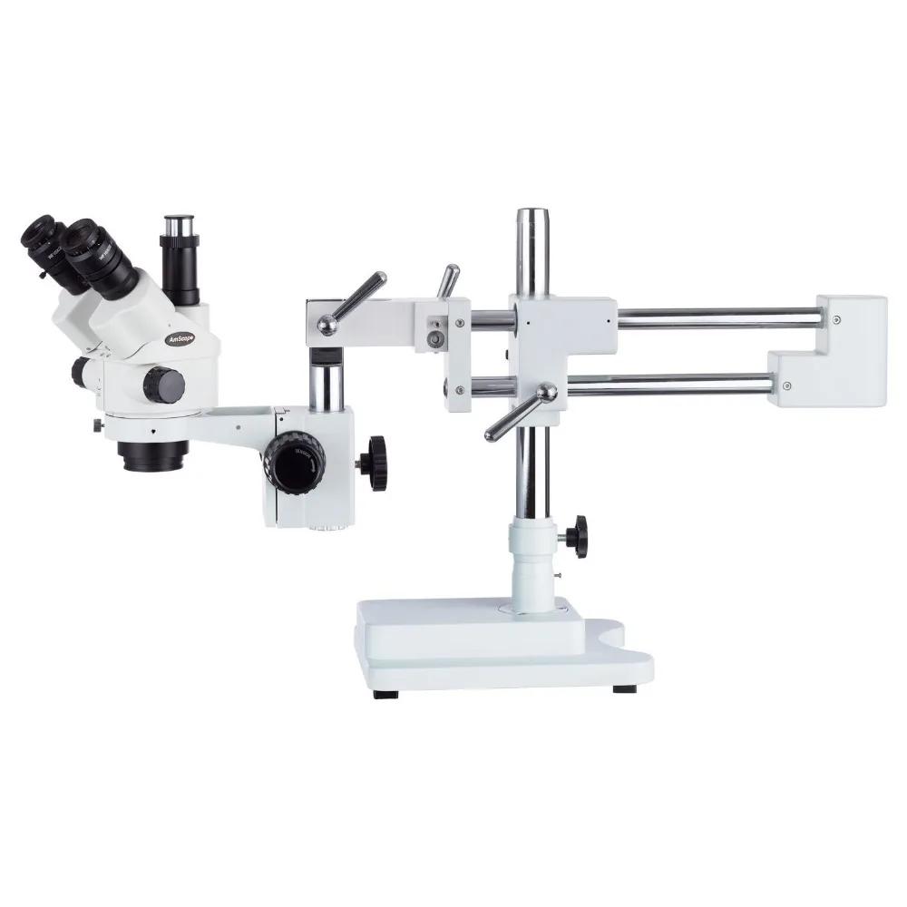 Mikroskop AmScope 7X-45X Simul-Focal Stereo z blokadą i zoomem na stojaku z podwójnym ramieniem Zestaw do naprawy telefonu komórkowego lub wysyłka z Brazylii