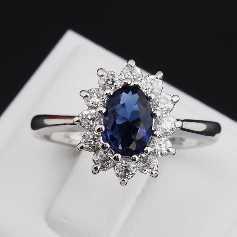 CC Princess Diana Rings Luxury Silver Plated Fashion Jewelry Blue Cubic Zirconia Stone Bride Wedding Engagement Ring CC626