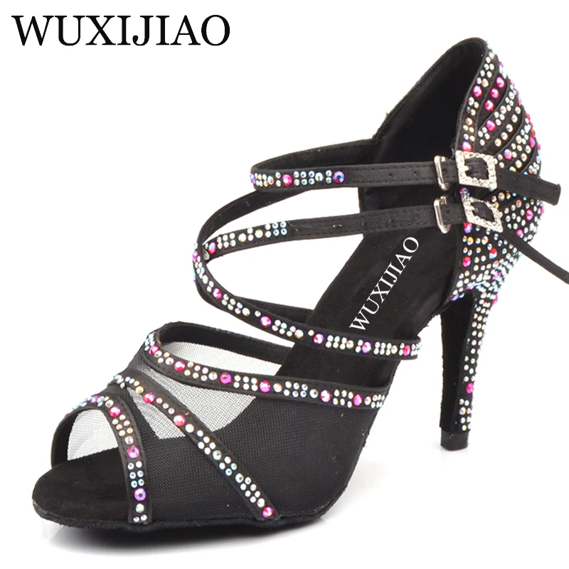 WUXIJIAO Dance Shoes Women Salsa Sneakers Dance Shoes Satin and Net Comfortable Ballroom Dance Shoes Brown Red Apricot Black