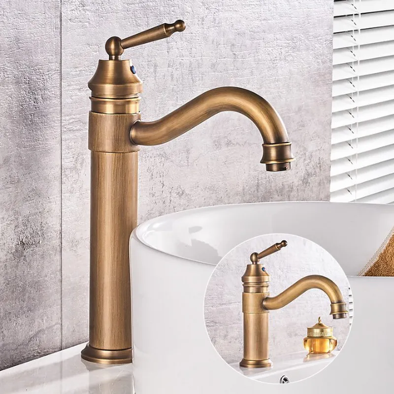 Antique Brass Single Handle Bathroom Basin Faucet Swivel Spout Wash Basin faucet Single Hole Vanity Sink Mixer Tap KD072