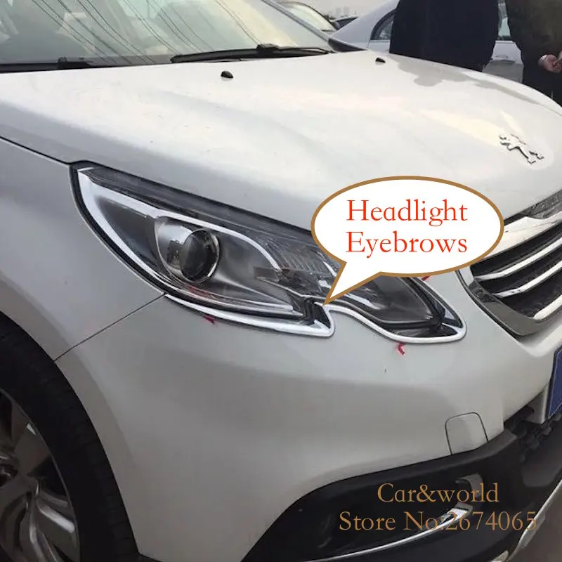 ABS Chrome For 2014 2015 2016 Peugeot 2008 HeadLights Eyebrows Cover Trim Front Head Light Decoration Car styling Accessories