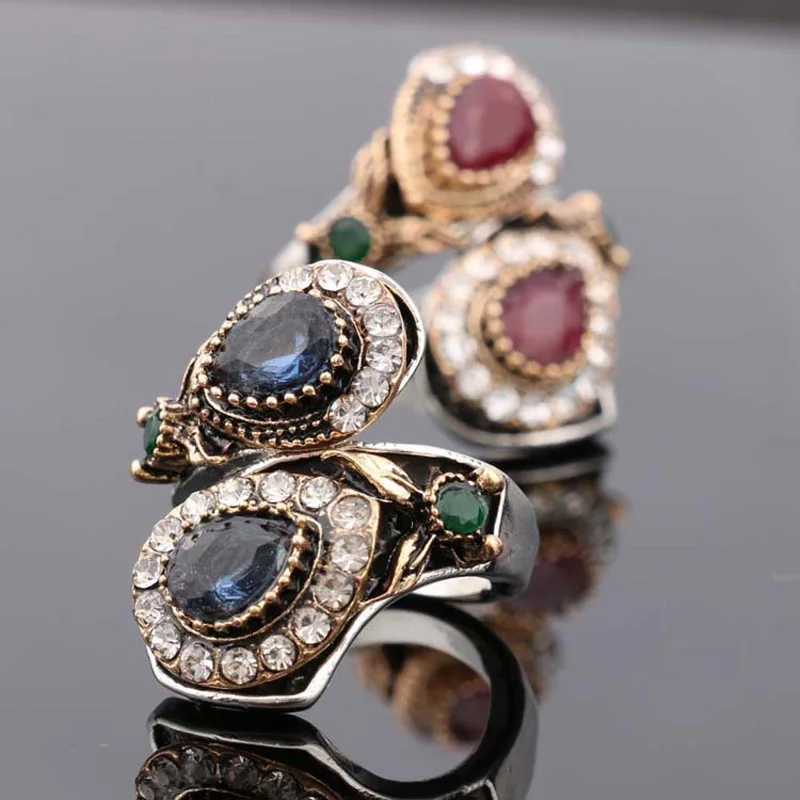 Fashion 2021 New Vintage Big Stone Bohemia Classic Wedding Crystal Rings For WomenTurkish Jewelry Jz248
