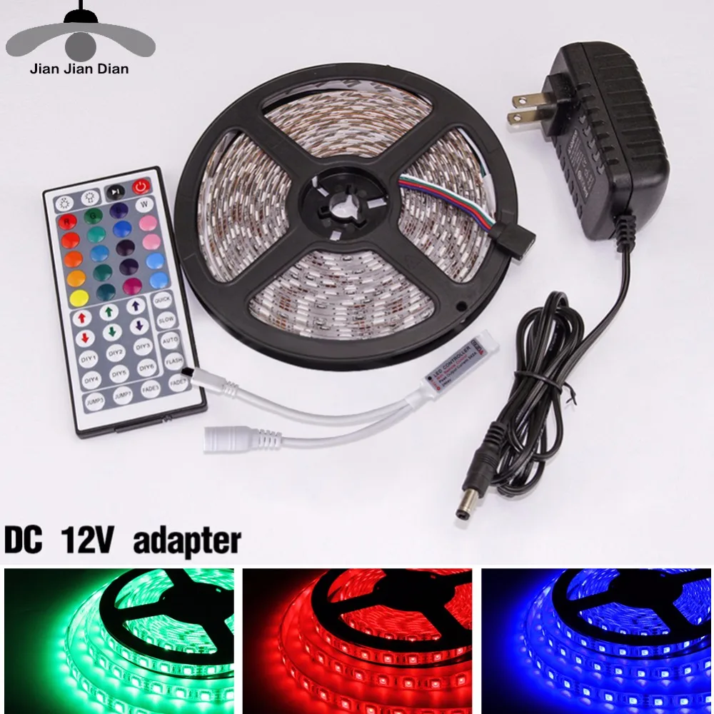 

LED Strip Light DC 12V RGB SMD 2835 5050 44Key Power Remote 5M 10M 15M Full Set Waterproof Flexible Diode Ribbon Tape Lighting