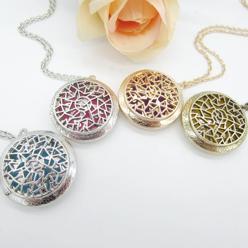 Geomatrical Hollowed Design Women`s Fashion Perfume and Essential Oil Diffuser Box DIY Necklace in 4 colors