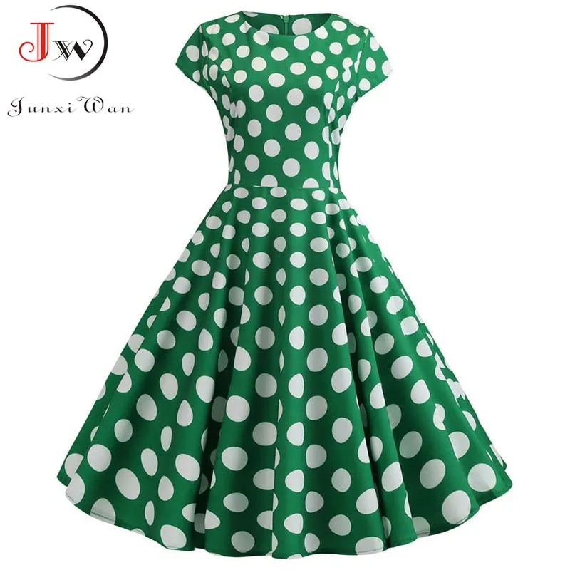Summer Short Sleeve Polka Dot Dress Women Elegant Casual Print A-Line Vintage Big Swing Rockabilly Vestidos