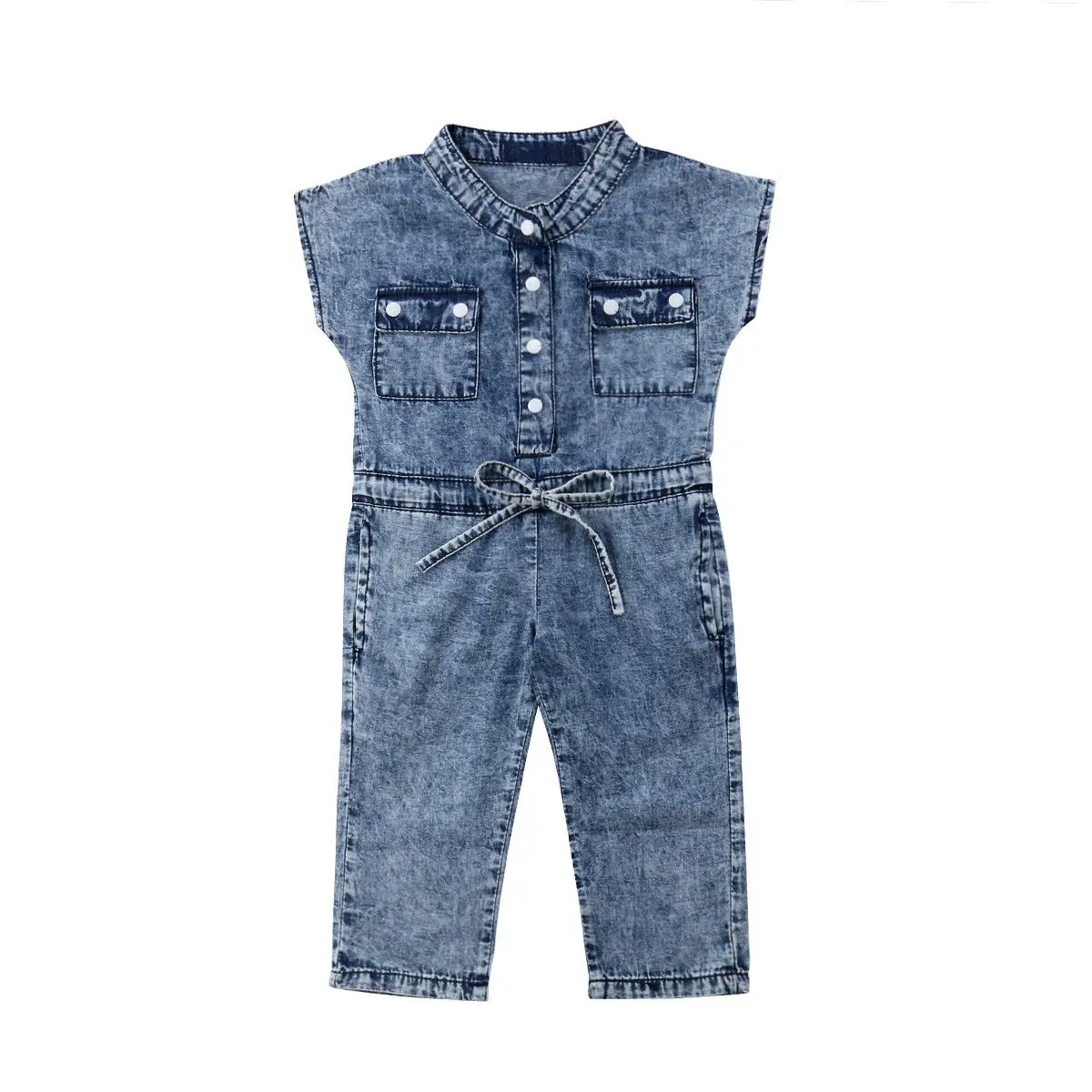 Summer Toddler Kids Baby Girl Clothing Denim Sleeveless Romper Jumpsuit Playsuit Long Pants Outfits 1-6T