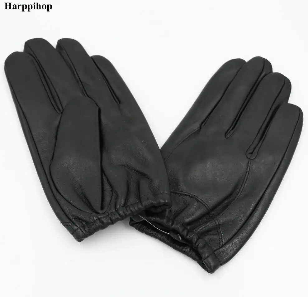 Harppihop Leather gloves men winter leather gloves locomotive driving thin section of large size sheepskin gloves