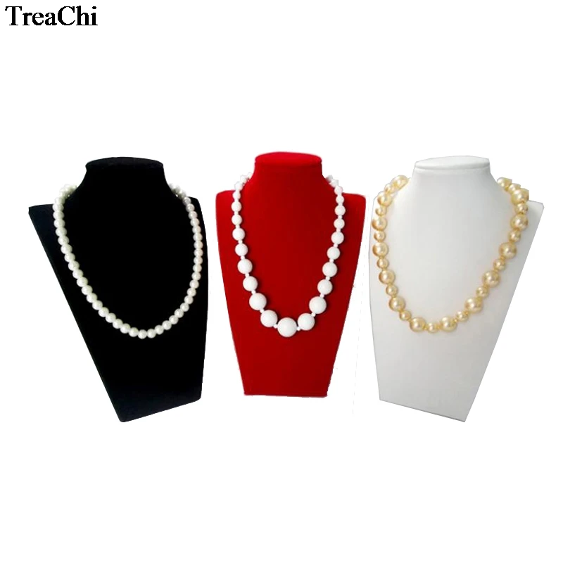 

Retail Velvet Jewelry Display Bust White PU Necklace Pendant Organizer 3 CLR Pear Bead Chain Storage Show Mannequin Stand 22cm