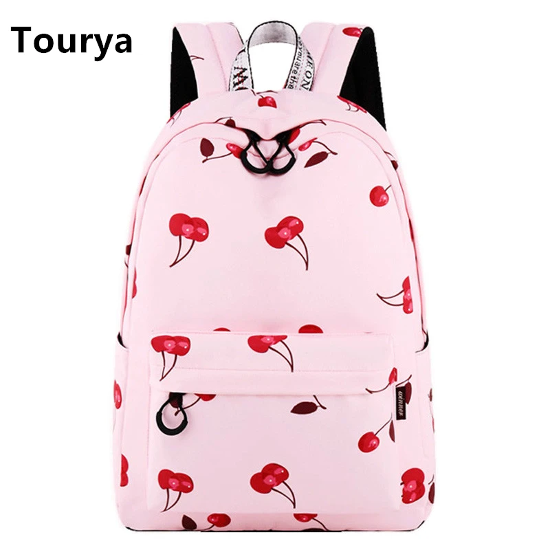 

Tourya Women Cherry Backpack Polyester School Bags For Teenage Girls Large Capacity Travel Rucksack Laptop Bagpack Mochila 2018