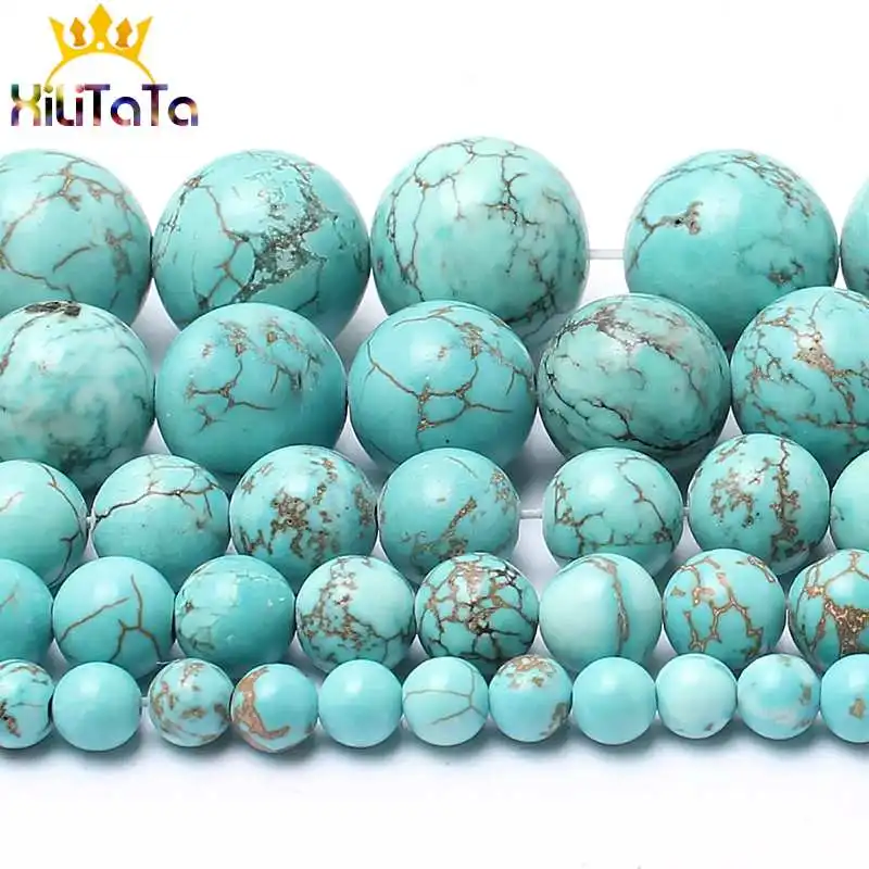 Natural Blue Turquoises Stone Beads Round Loose Spacer Beads 15inches 4/6/8/10/12/14mm For Jewelry Making DIY Bracelets Necklace - view 5