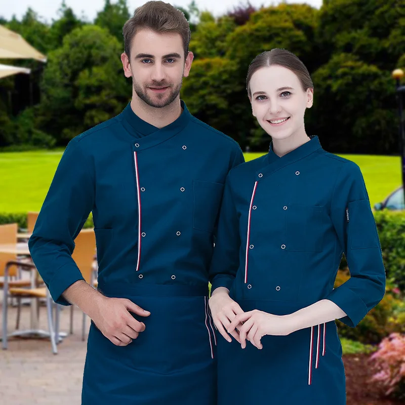 New Chef Uniform Long Sleeves Hotel Canteen Restaurant Work Clothes Male  Kitchen Uniform Cake Chef Winter Clothes B-6266