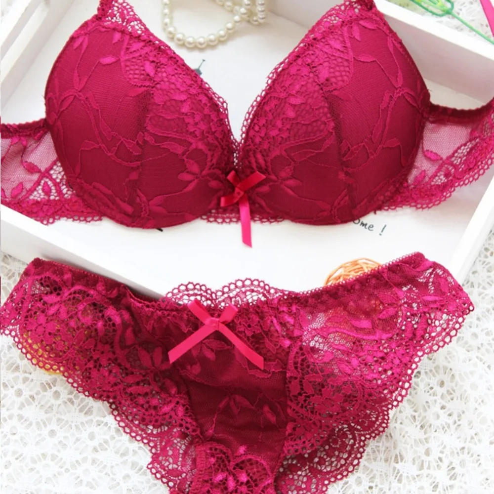 Sexy Women Push Up Bra Set Candy Colors Lace Floral Embroidery Brassiere Lingerie Underwear Sets 32/34/36 B