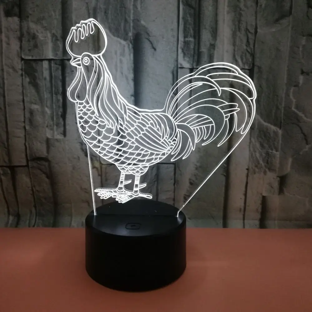 Colorful Rooster 3d Illusion Led Lamp Acrylic Vision Stereo Usb Table Lamps emote Touch switch 7 color change Desk Lamp