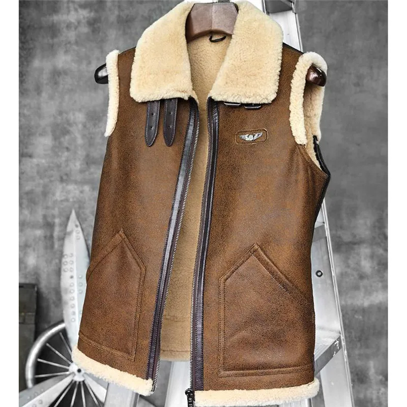 Denny&Dora Mens Shearling Vest B3 B6 A2 Companion Mens Sheepskin Bomber Vest Short Fur Coat
