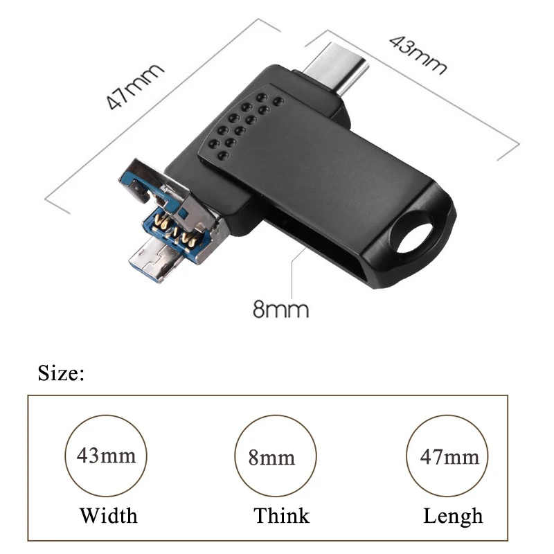 Metal 3 in 1 64G Pendrive 3.0 Type C Flash Memory Stick OTG 32GB 16GB 64GB 128GB Micro USB C 3.0 For Android Phone U Disk For PC