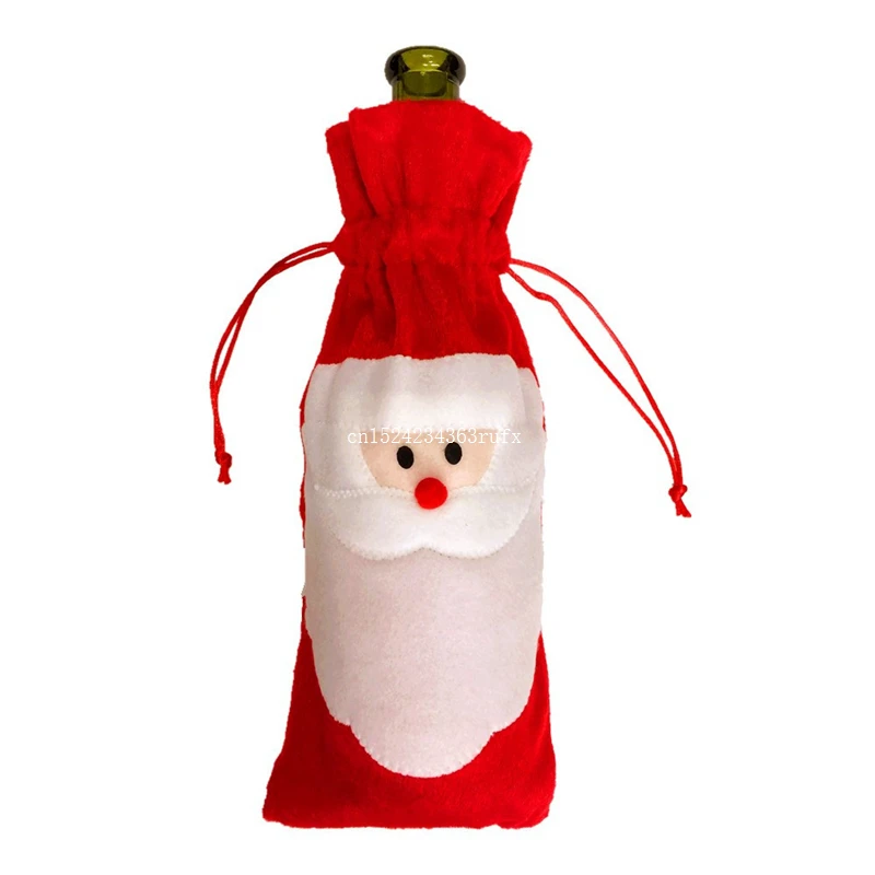 100PCS Red Wine Bottle Cover Bags Home Decoration Wine Bags Party Favors Merry Santa Claus Christmas Xmas Decoration