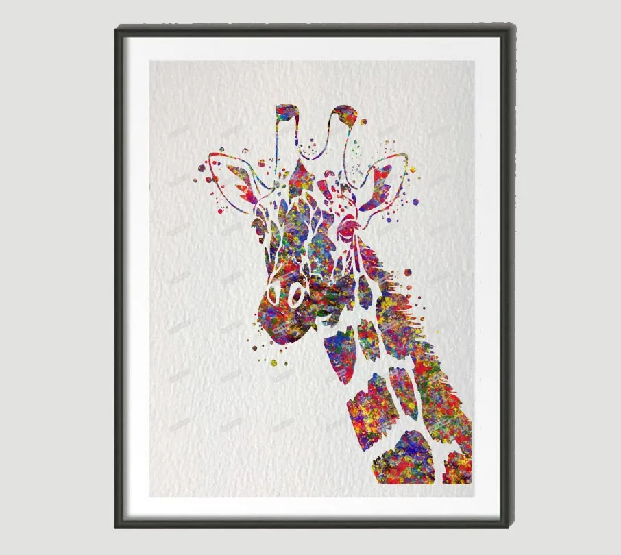 Watercolor Original Giraffe Poster Print Pictures Canvas Painting Wall Art Living Room Home Decor Wall Hanging Valentines Gifts