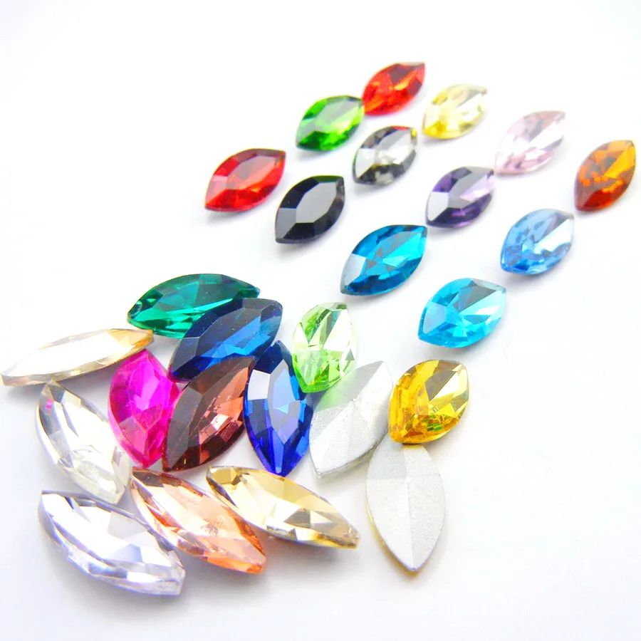 8 sizes nice glass Crystal strass horse eye Navette Marquise shape Glue on rhinestones ornament accessories diy trimming