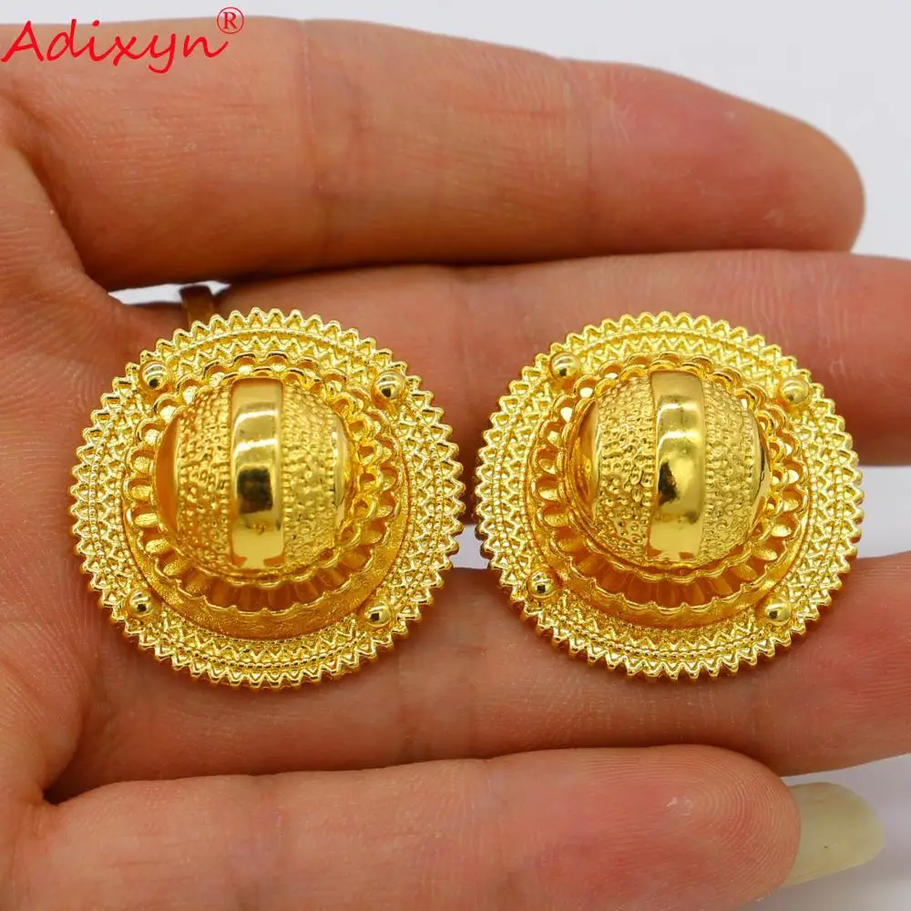 Adixyn Ethiopian Jewelry sets Pendant/Necklace/Earrings/Ring/Bangles/Hairchain for Women Gold Color African Bride Gifts N06153