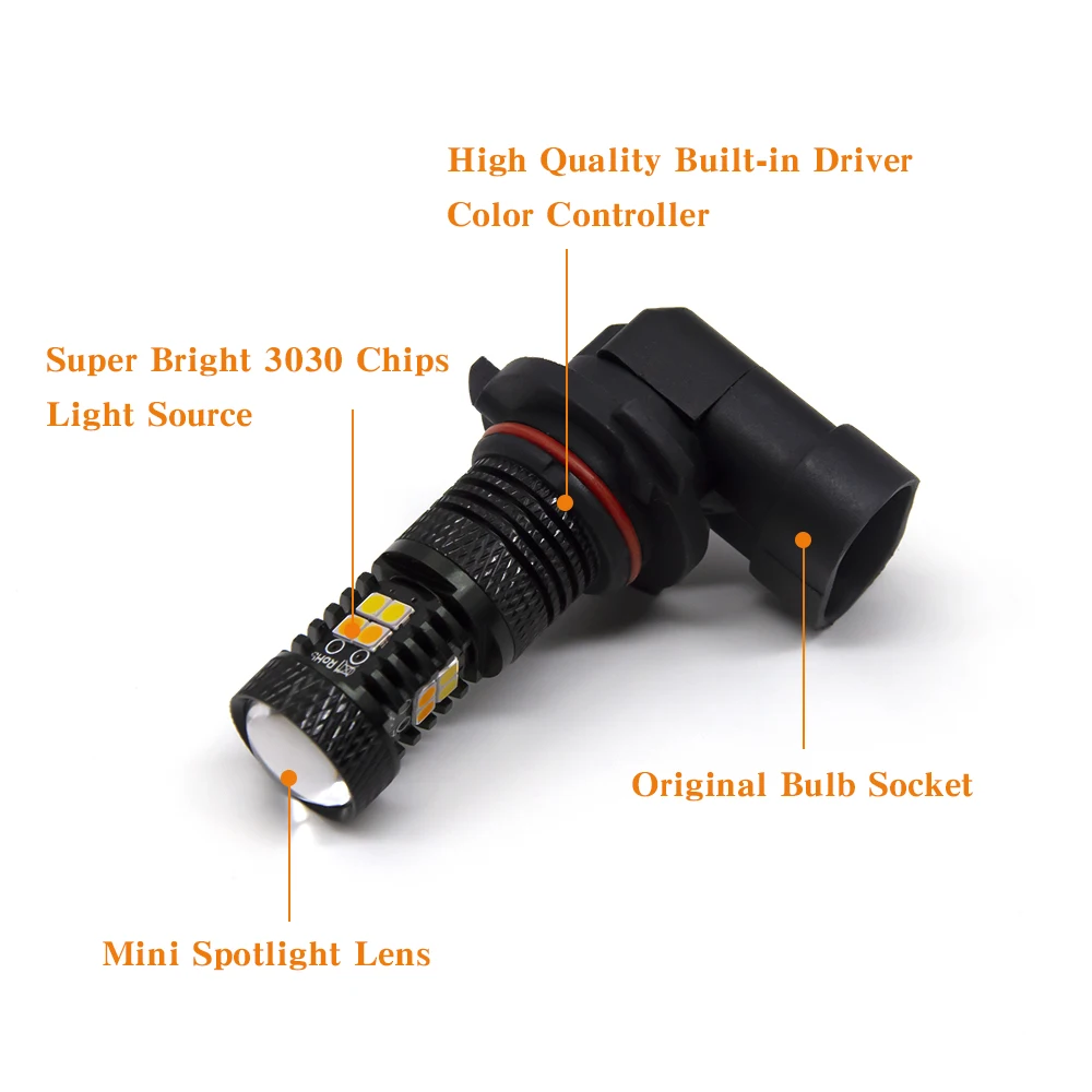 2pcs Dual Color H7 H11 H8  Led Fog Lamp Light 9005 9006 HB4 H16 5202 Driving Light  Auto running White Yellow Amber