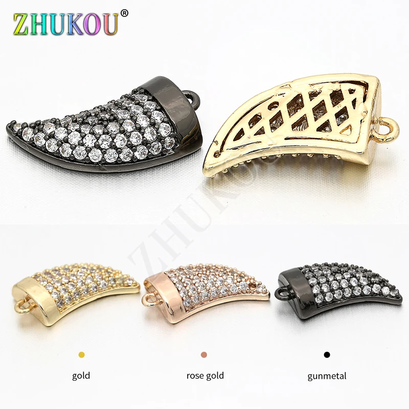 9*16mm Supplies for Inlaid Brass Cubic Zirconia Ox Horn Charms Pendants DIY Jewelry Findings, Hole: 1mm,  Model: VD55