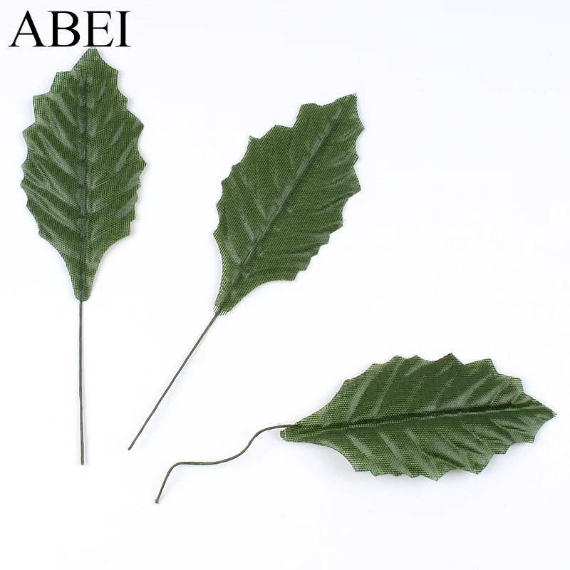 50pcs/lot Artificial Silk Leaf For Wedding Party Decoration DIY Floral Wreath Garland Fake Green Leaf W/Wire Stem Wholesale