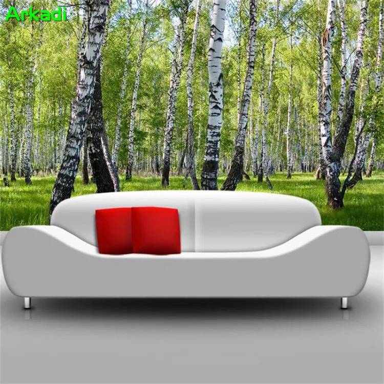 

3d nature landscape green tree street plant birch tree forest photo wallpaper living room dining room TV background wall bedroom