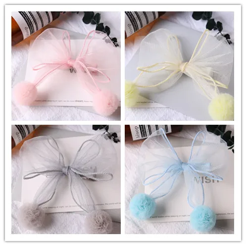 Boutique ins 20pcs Fashion Cute Gauze Hair Bow Hairpins Solid Pom Pom Bowknot Hair Clips Princess Headwear Hair Accessories