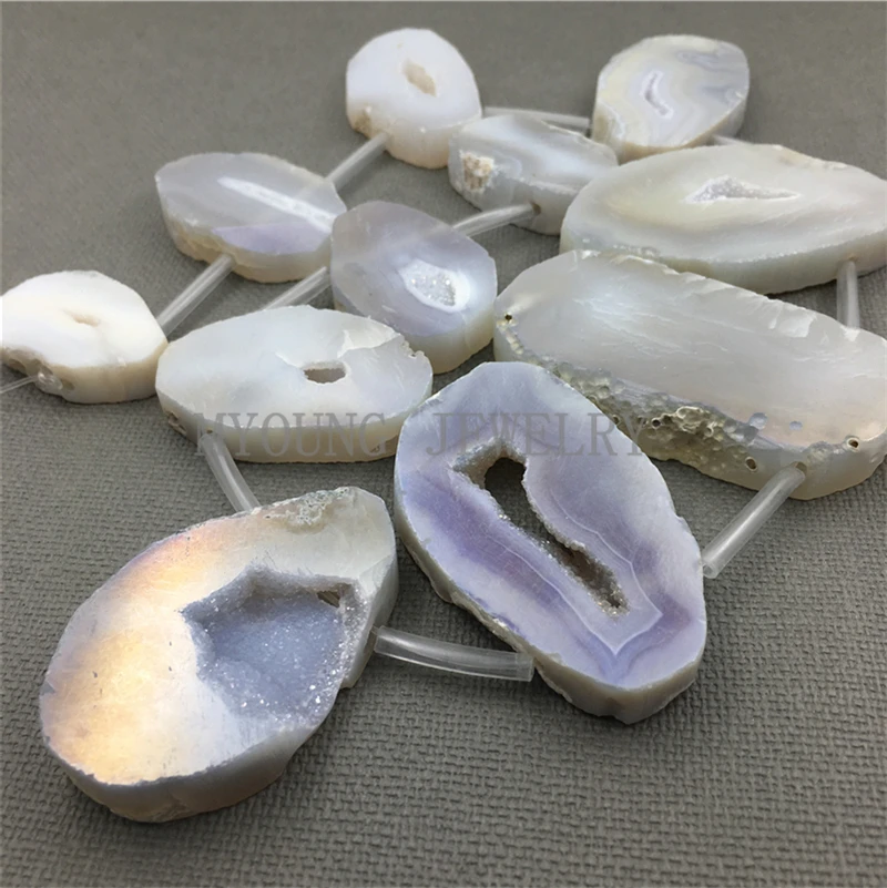 MY1269 Freeform Mix Size Agates Druzy Geode Large Slice Beads,15.5 Inch Full Strand Flat Slab Beads For Jewelry