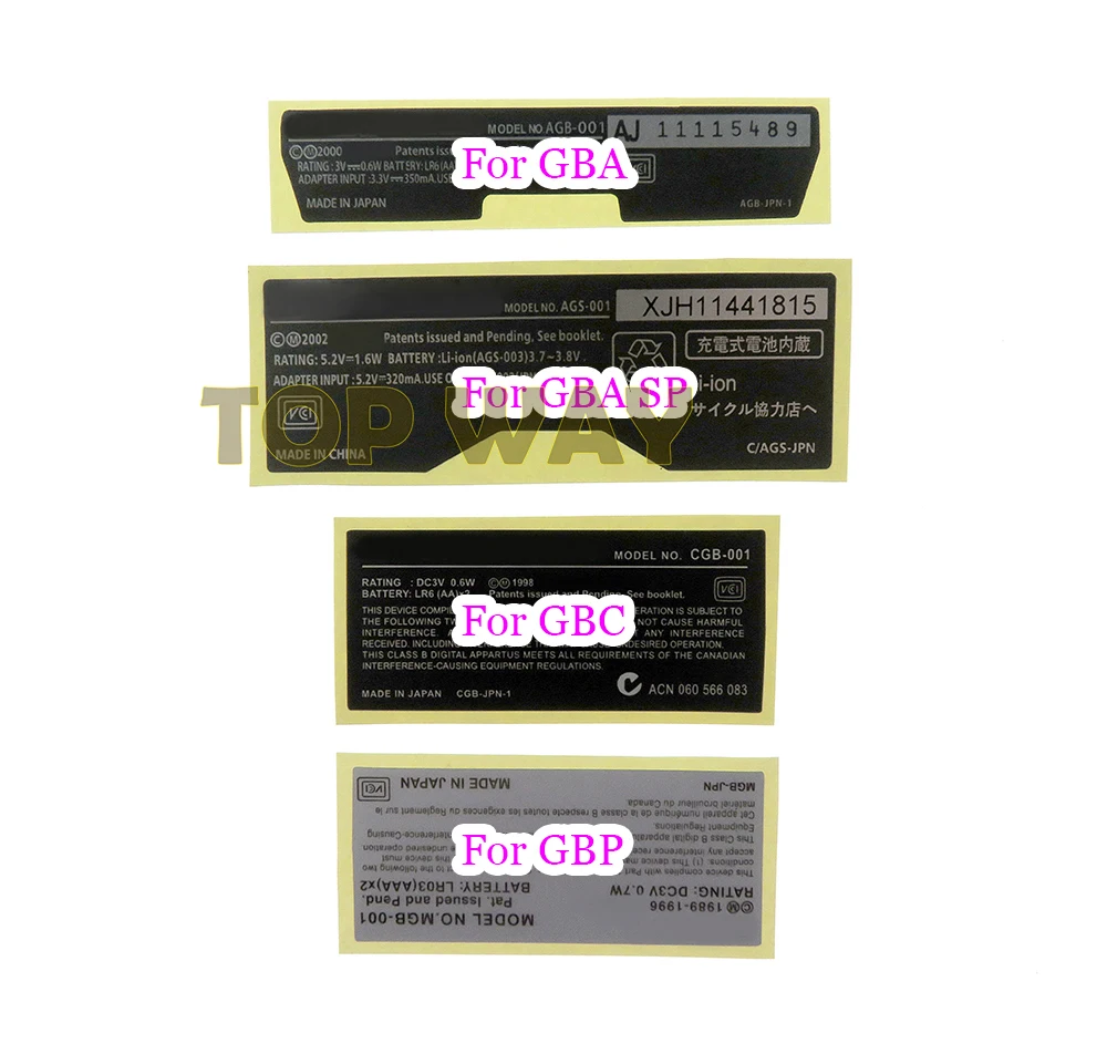 For Nintendo Game boy Label Sticker For GameBoy GBA GBC GBP GBA SP Console Back Tag 5pcs/lot