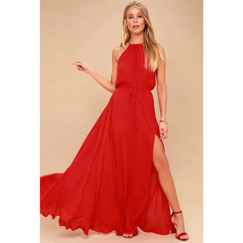 summer dress 2021 halter chiffon long bodycon dress Women backless maxi party dresses vestidos Sexy split beach dress