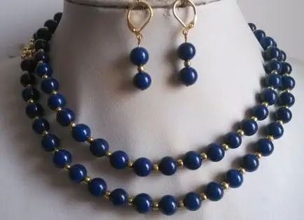 

Charming 8MM Blue Lapis Long Necklace 34inch Earrings Set Birthday Wedding Jewelry Set