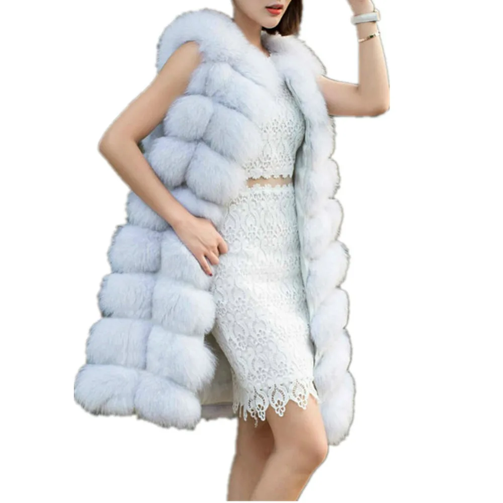 Lisa Colly-Faux Fur Vest Coat for Women, Winter Artifical Fur Vest, Long Waistcoat, Faux Fox Fur Vest