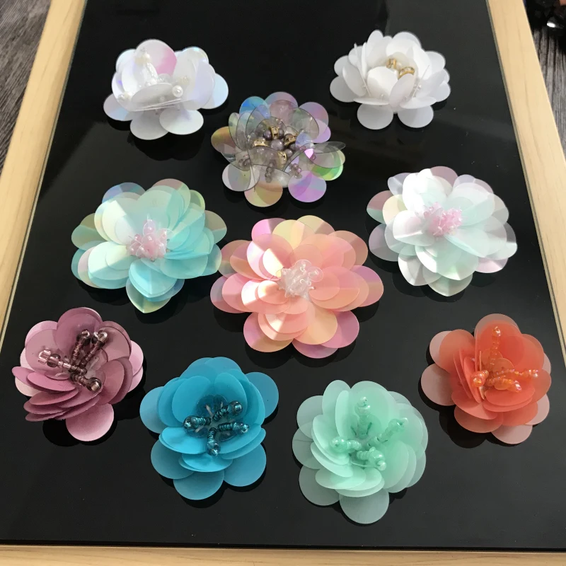 New handmade beaded 3D Sequins flower patch stickers clothes DIY decorative patch decals accessories