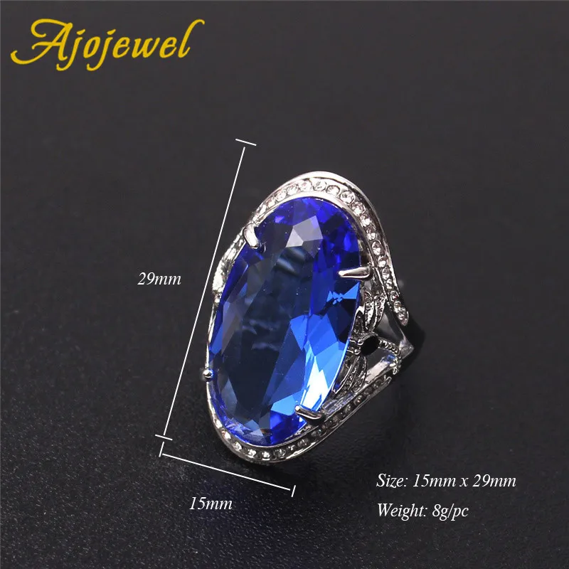 Ajojewel Big Blue Crystal Dragonfly Rings For Women Silver-color Insect Statement Jewelry Elegant Gift