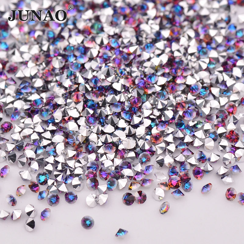 JUNAO 1.2mm przezroczyste AB Mini szklane Rhinestone małe zdobienie paznokci dekoracje Micro Strass naklejki Tiny kryształowe kamienie DIY rzemiosło