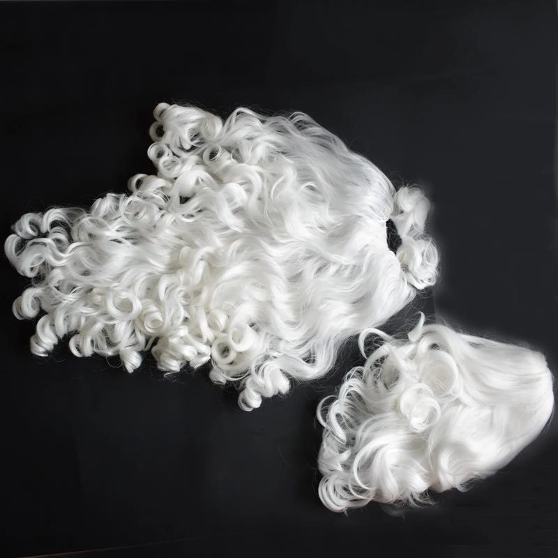 Parrucca Cosplay di natale di alta qualità barba babbo natale bianco ricci lunghi capelli sintetici per donna uomo Halloween Party Cosplay Prop