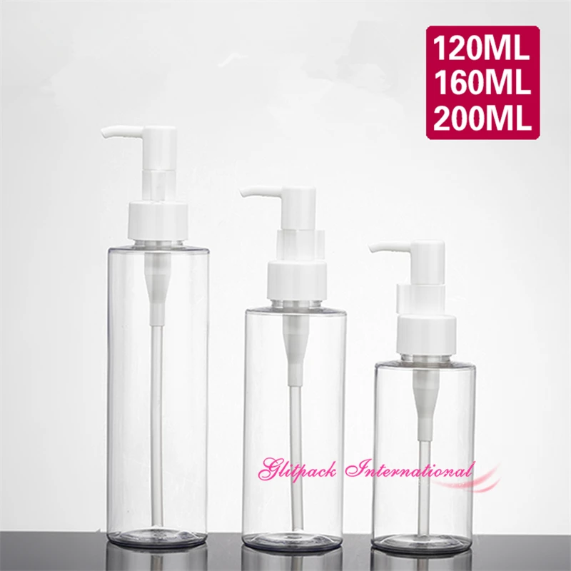 Botella de aceite de plástico vacío MCT, tapón de bomba de loción blanca, botella de aceite de limpieza vacía, contenedores de coco esencial, 120ml, 160ml, 200ml