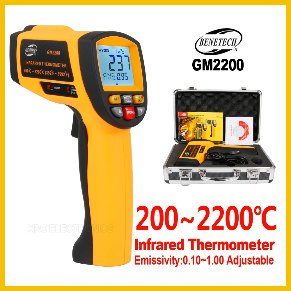 Digital Handheld Gun Non Contact Infrared Thermometer Laser Pyrometer Professional Industrial Temperature Gun GM2200-BENETECH