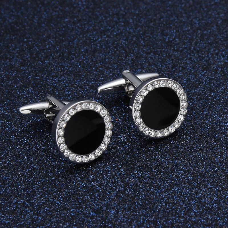 HAWSON High Quality Black Enamel Crystal Cufflinks and 6 Studs Set for Gentlemen Dress Tuxedo Accessories for Party and Wedding