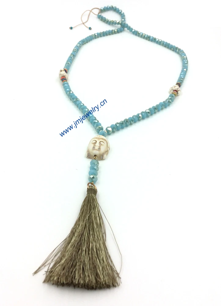 personalized handmade indian jewelry long crystal beaded chain necklace tessal pendents unique boho long Necklaces for men women