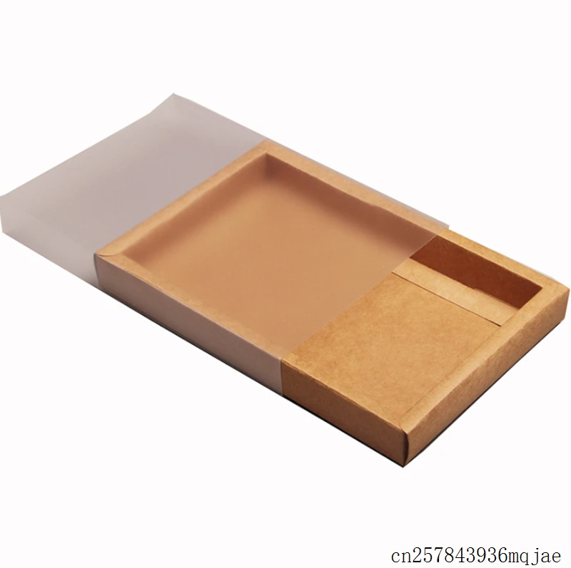 100 Pcs Kraft Paper Gift Boxes Drawer Box with Clear Window Packaging Boxes for Socks Scarf Food Clothes