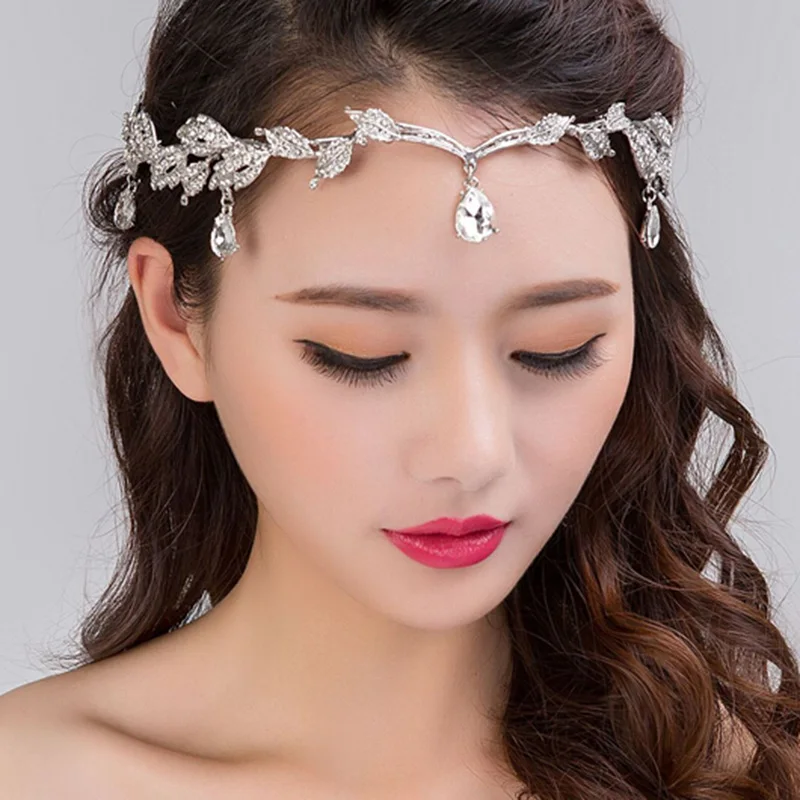 

Bride Forehead Tiara Headband Handmade Crystal Leaf Hairband Princess Party Wedding Accessories Crown Bridal Fairy Jewelry